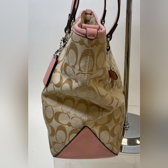 Coach Beige Pink Tan Monogram Tote Bag Handbag Purse - Picture 4 of 7